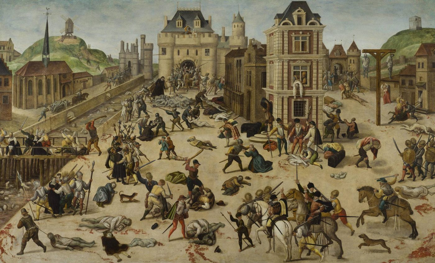 The St. Bartholomew's Day Massacre, 24 August 1572: thousands of French Huguenots killed within days, one of the bloodiest illustrations of what state-enforced religion cost.