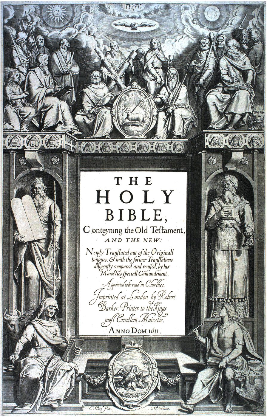 Title page of the Authorized (King James) Version, printed 1611 — the unexpected fruit of a conference the king called mainly to slap down Puritan demands.