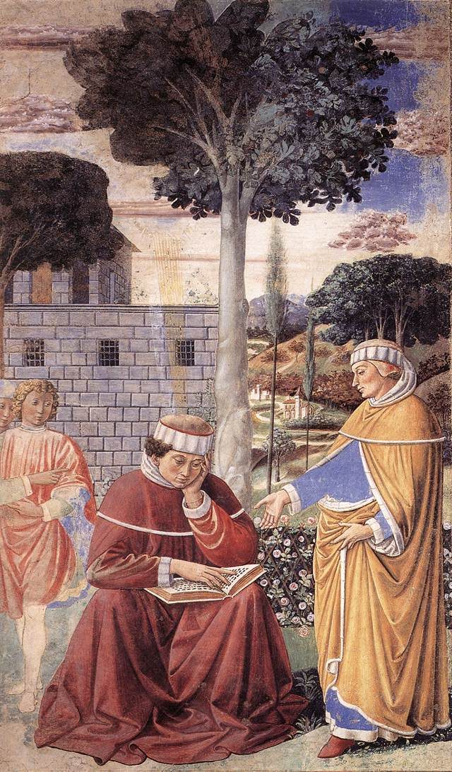 Augustine “takes up and reads” (tolle lege) the letter to the Romans, the moment of his conversion in the Milan garden.