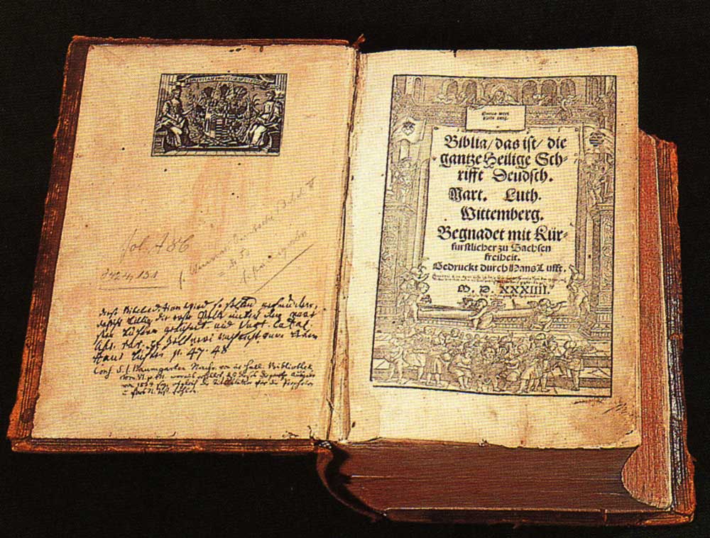 The title page of Luther's complete German Bible, printed in Wittenberg in 1534, for the first time, ordinary people could read the Word of God in their own tongue.