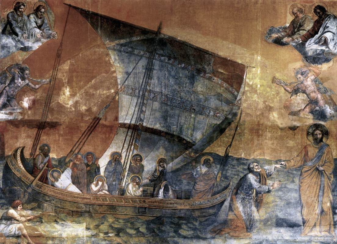 The “Navicella” (little ship), the Church as Peter’s boat on a storm-tossed sea, with Christ reaching to pull the sinking from the waves. This is the very image Pawson opens Part 2 with.